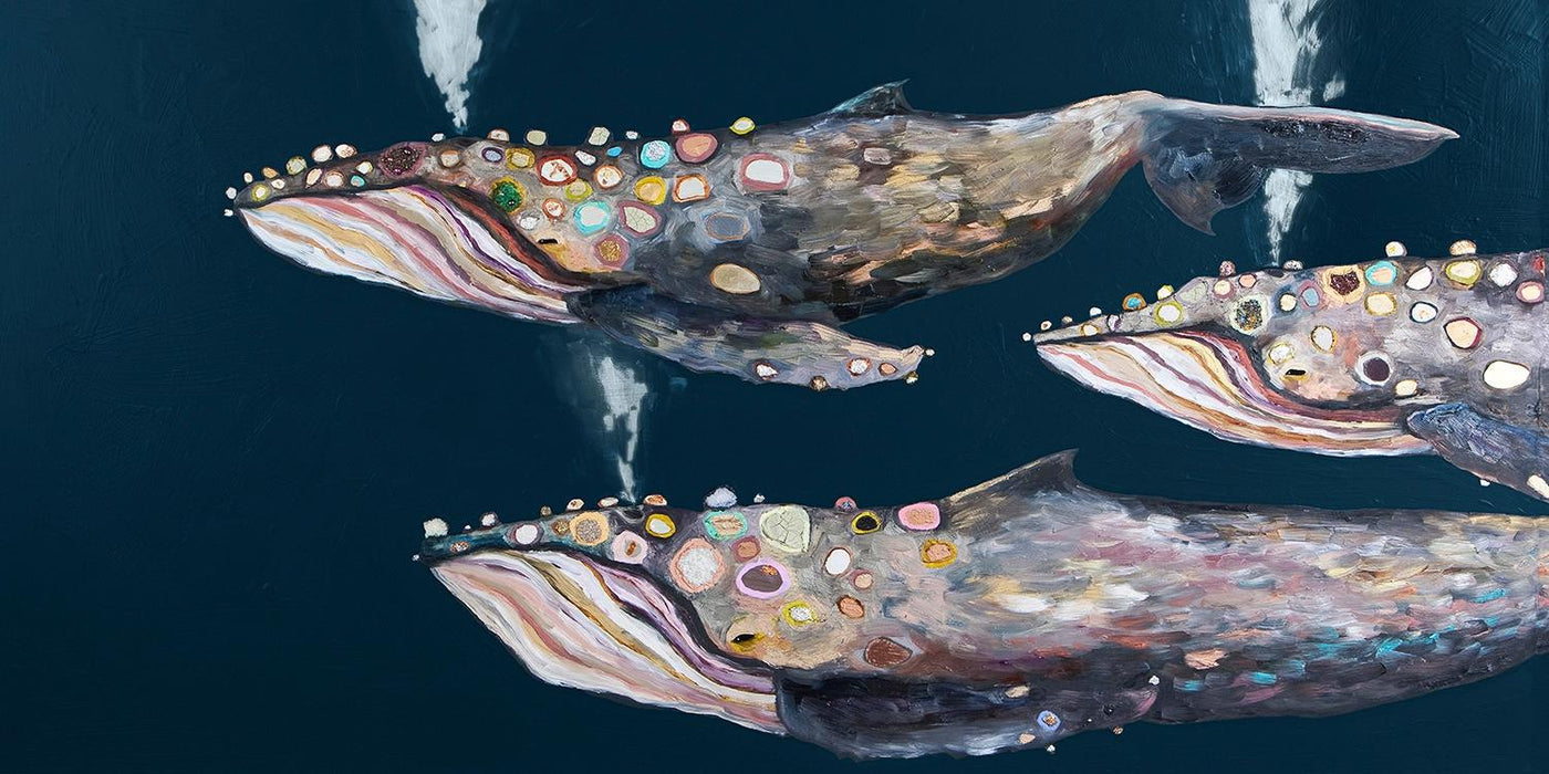 Humpback Whale Pod on Indigo Stretched Canvas