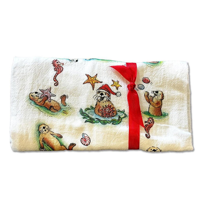 Christmas Otters Flour Sack Towel